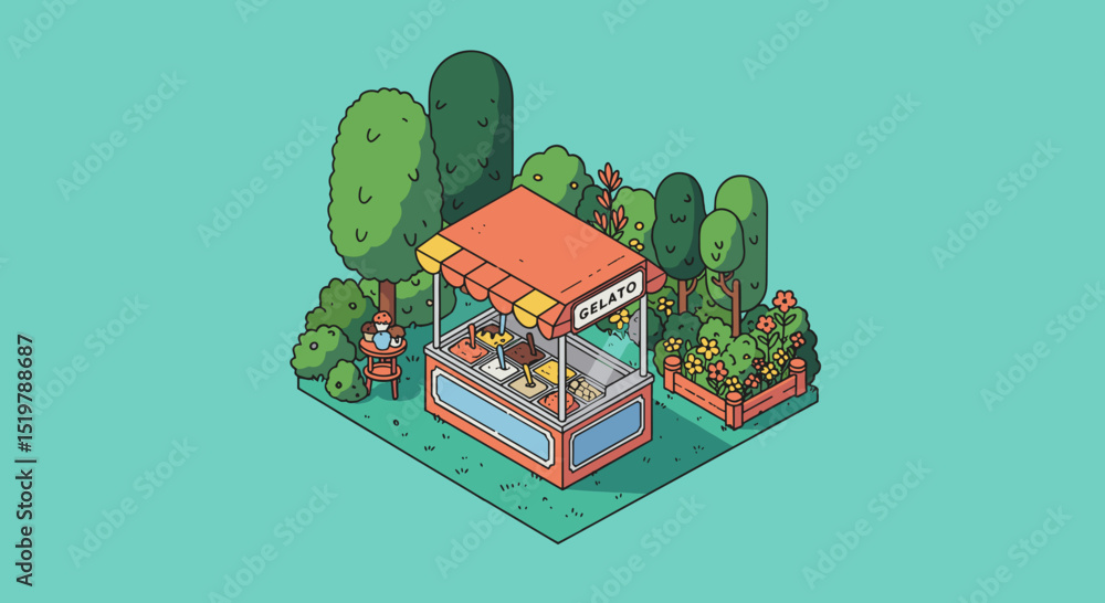 Obraz premium Gelato stall in park isometric view