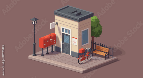 Isometric view of a small town scenery