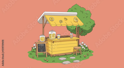 Lemonade stand summer tree and stool