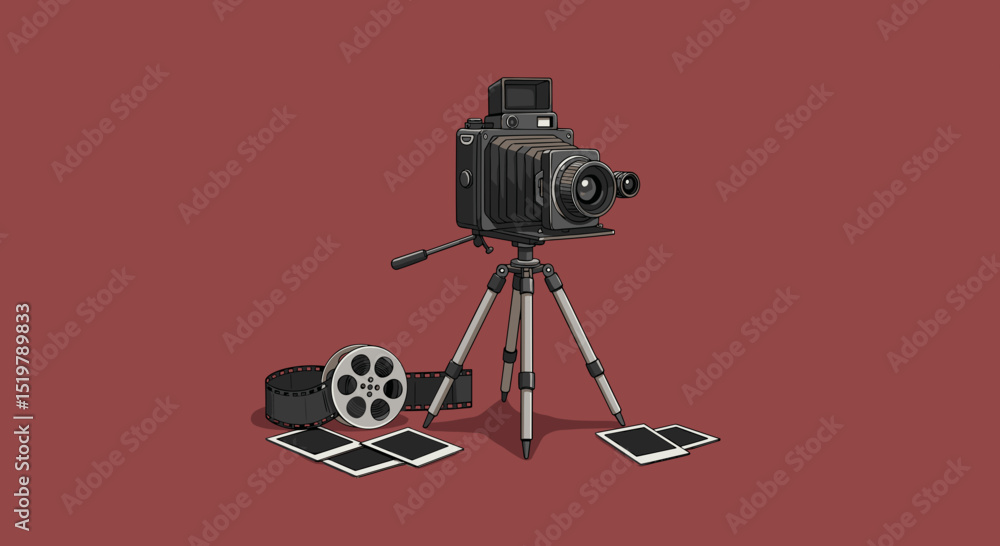 Obraz premium Old camera film roll and retro photos