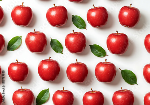 Red Apples and Leaves Pattern, Flat Lay Photography