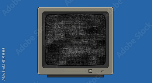 Old Television Showing Static Noise on Blue Background