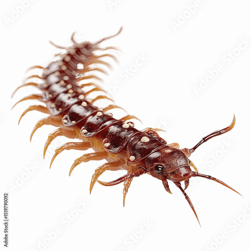 Detailed Close-Up of a Centipede on a Maroon
