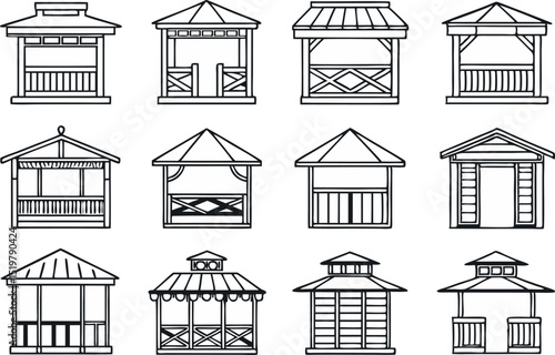 Vector illustration collection of various hand drawn gazebo and pergola designs