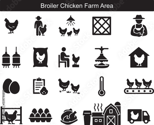 Broiler Chicken Farm Area Icons