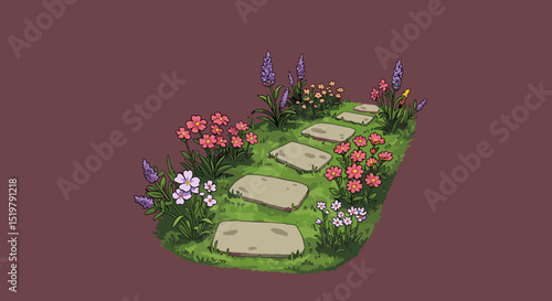 Stone path with flowers in a garden