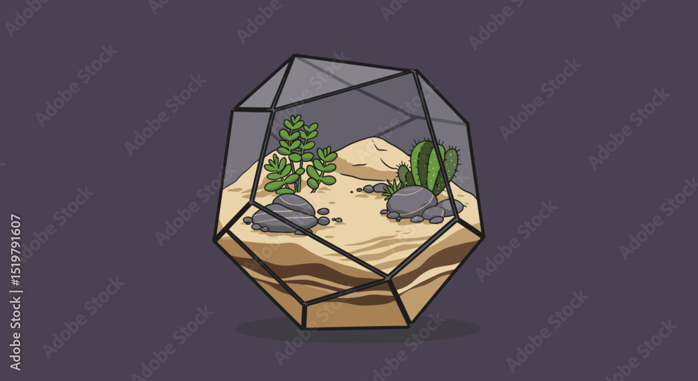 Terrarium plants display with rocks and glass Terrarium plants display with rocks and glass