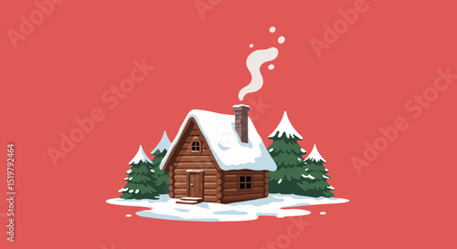 Winter cabin snow landscape holiday home scene