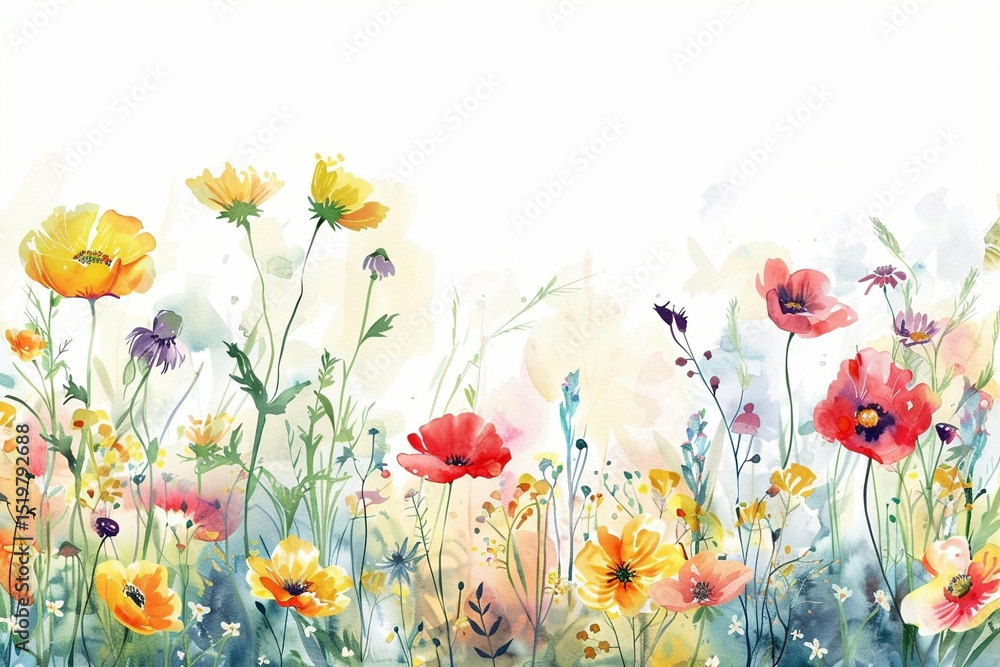Obraz premium Vibrant Watercolor Wildflowers A Colorful Floral Meadow Painting