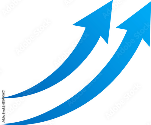 a pair of upward-curving arrows, positioned side by side, with a sleek and modern aesthetic. The arrows should be vibrant blue, symbolizing progress and momentum, with smooth, dynamic curves.