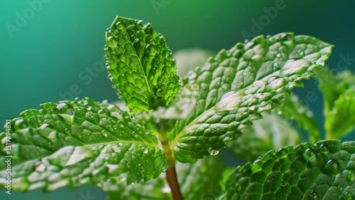Close-up of fresh mint leaves covered in water droplets