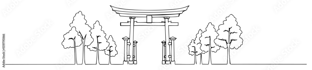 Fototapeta premium torii gate line art traditional japanese shrine entrance minimal vector illustration