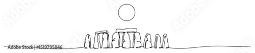 stonehenge monument line art ancient site at sunrise minimal vector illustration