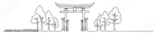 torii gate line art traditional japanese shrine entrance minimal vector illustration