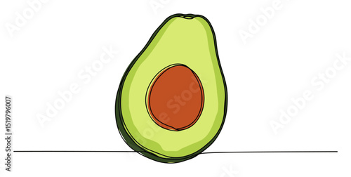 avocado fruit half colored line art healthy food minimal vector illustration