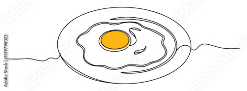 fried egg on plate colored line art breakfast food minimal vector illustration