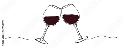 wine glasses toasting vector monoline sketch