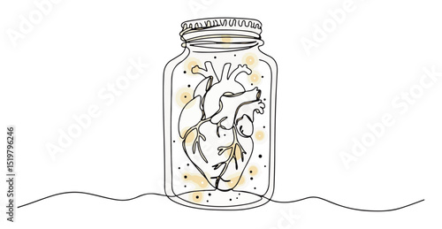 anatomical heart in jar – surreal romantic line art