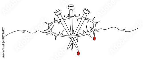 crown of thorns with bloody nails line drawing