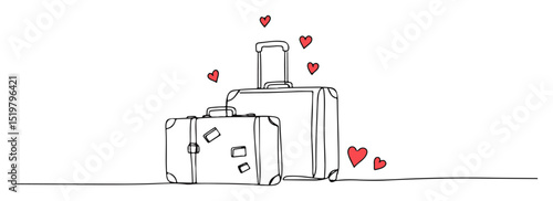 luggage with hearts honeymoon travel line art