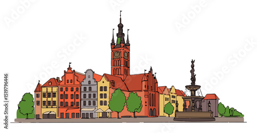torun old town illustration with town hall