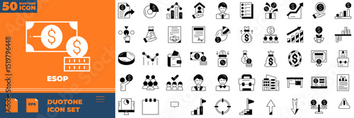 Esop Duotone Editable Icons set. Vector illustration in modern thin duotone style of esop icons: money, business, payment, etc