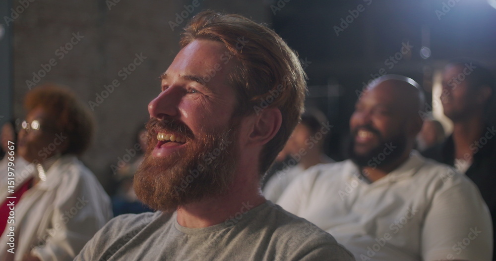 Fototapeta premium Group of people clapping hands with joyful expressions in worship, celebrating faith and unity in a serene church setting, glowing faces and spirituality emphasized