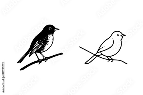 Wallpaper Mural Black and white illustrated birds perched on branches in a simple minimalist style Torontodigital.ca