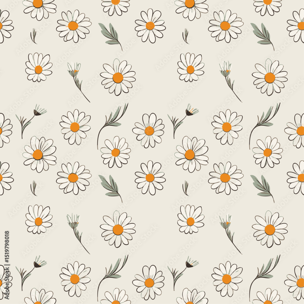 Fototapeta premium simple illustration on white background; isolated daisies; repeating pattern