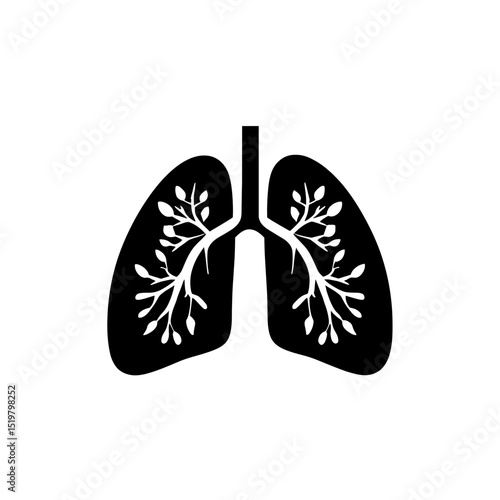 Flat black lungs icon with bronchial branches 
