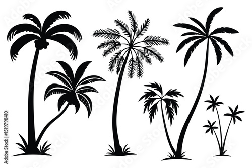set of palm trees silhouettes vector design 