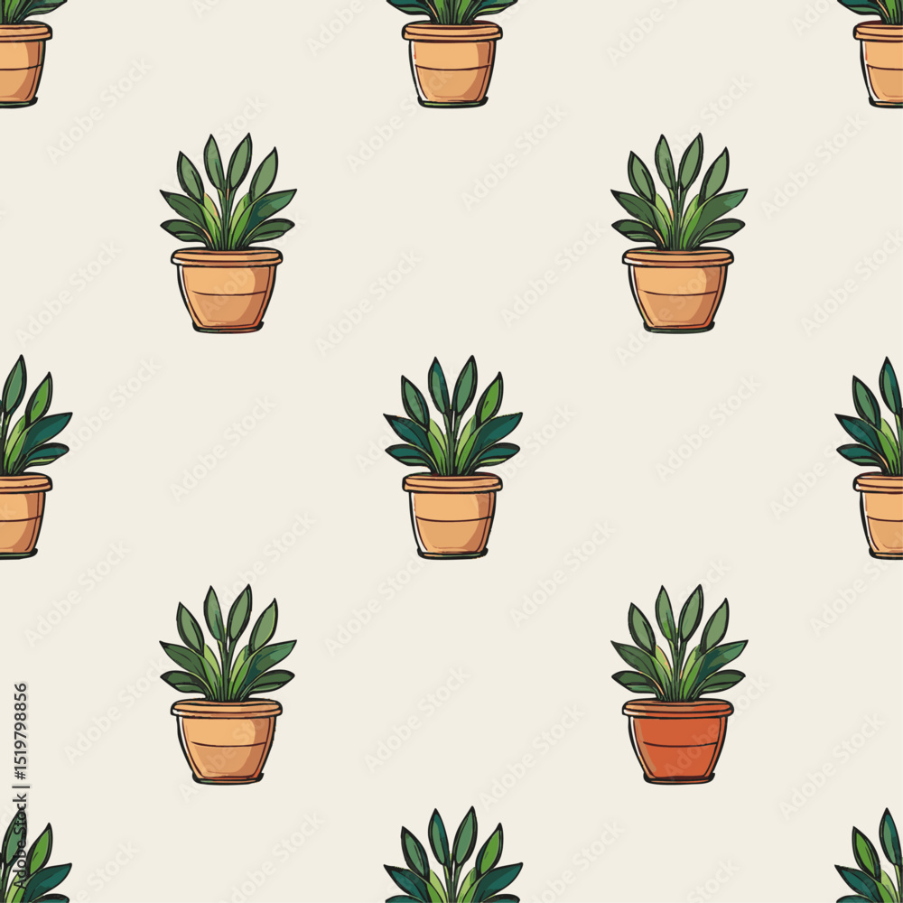 simple illustration on white background; isolated potted plants; repeating pattern simple illustration on white background; isolated potted plants; repeating pattern