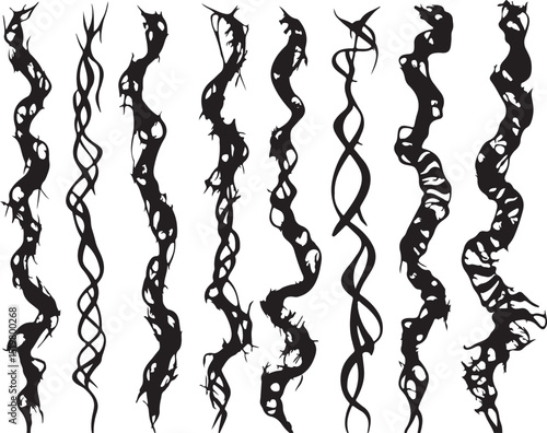 Black and White Vector Illustration of Twisted Vines: Graphic Design Element for Nature-Inspired Art, Decorative Plant Motifs, and Organic Patterns