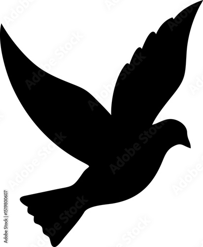 Elegant flying dove silhouette illustration on a clean white background perfect for peace freedom or faith based designs and projects