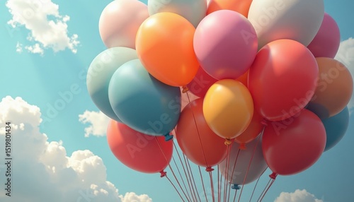 Colorful Balloons Floating in a Sunny Sky
