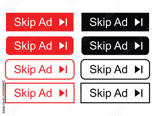 Skip ad, video player button vector illustration on white background