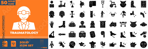 Traumatology Solid Editable Icons set. Vector illustration in modern thin solid style of traumatology icons: medical, hospital, surgery, etc