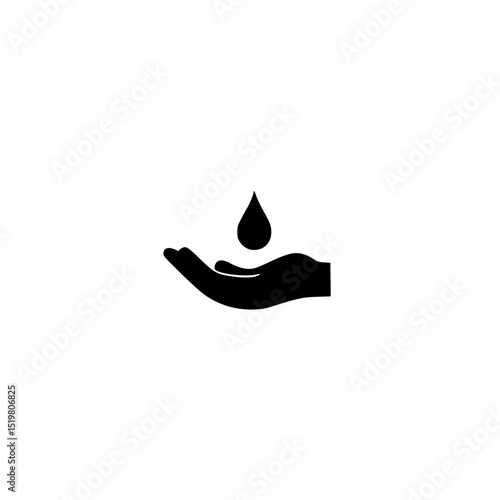 Vector icon of a water droplet resting gently on an open palm symbolizing purity and care