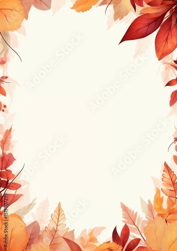Autumn Leaves Frame Watercolor Illustration for Fall Designs,  Invitations, and Seasonal Projects
