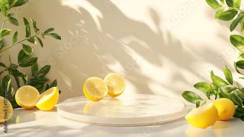 Elegant Lemon Still Life with Natural Light and Botanical Accents for Product Display
