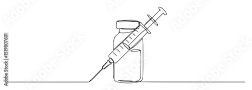 syringe and vial vaccine line icon