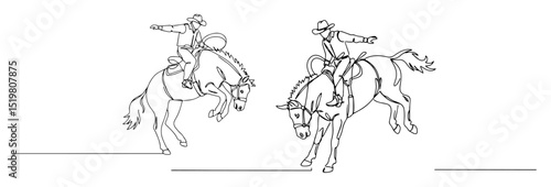 rodeo riders monoline icon cowboy scene