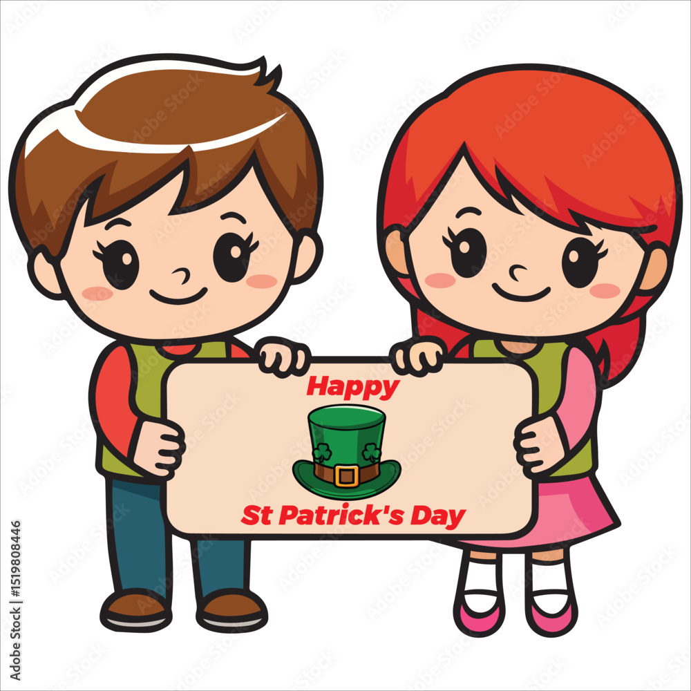 Two Kids Holding a Sign That Says Happy St Patrick's Day Two Kids Holding a Sign That Says Happy St Patrick's Day