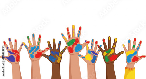  Creative Children’s Painted Hands Showing Colorful Art – Multicultural Kids Vector Art
