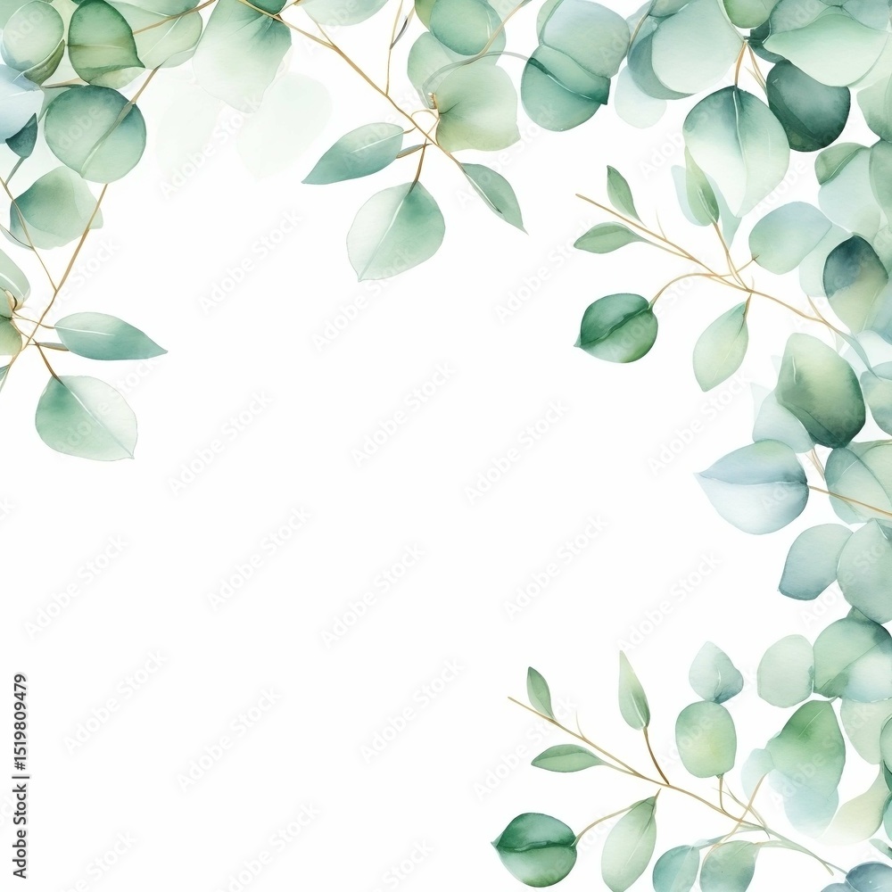Fototapeta premium Elegant Watercolor Eucalyptus Frame Botanical Illustration for Wedding Invitations, Cards, and Decor