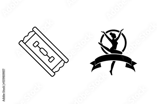 Vector illustration of a razor blade and a ballerina logo design in black and white