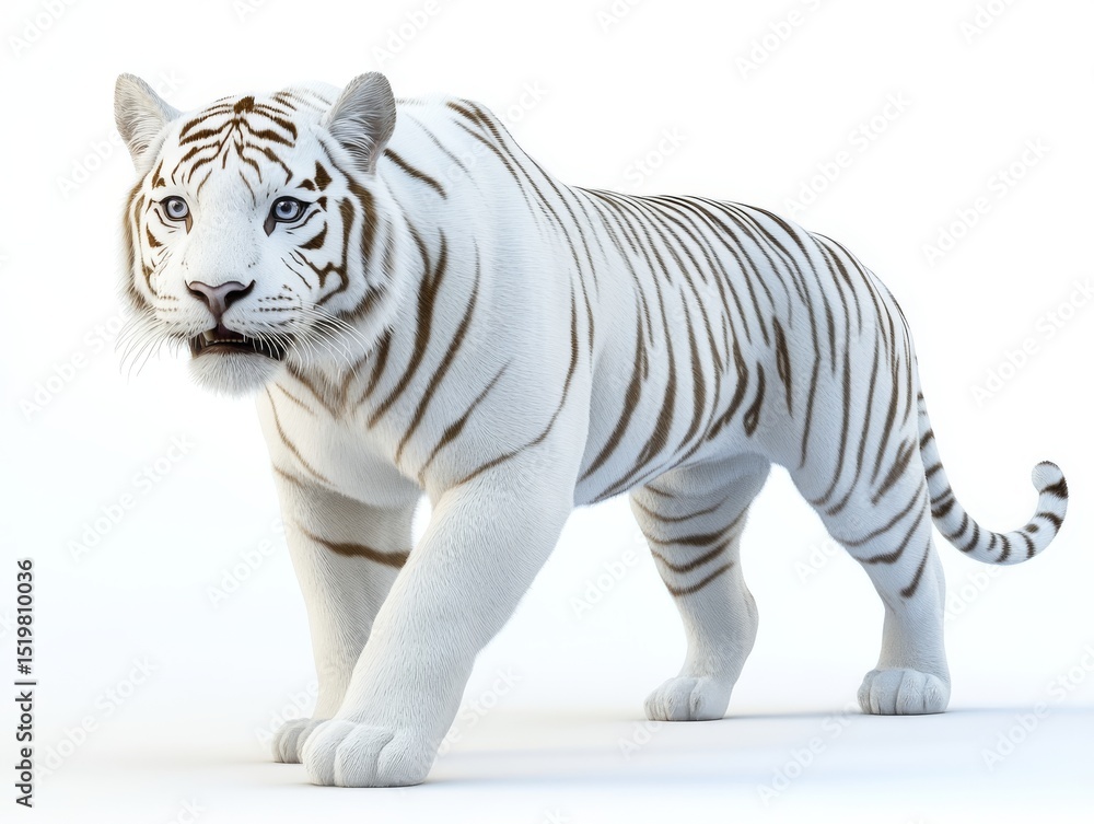 Obraz premium 3D rendered white tiger walking forward 
