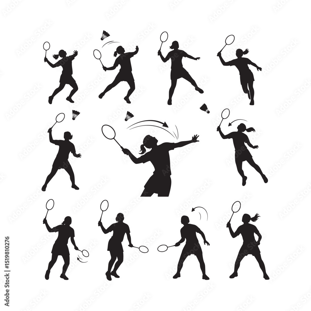 Fototapeta premium Tennis Players Silhouettes Playing Racket Sports