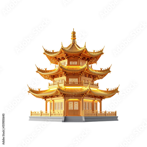 Wallpaper Mural Golden chinese pagoda architecture ancient asian on transparent background 3d Torontodigital.ca