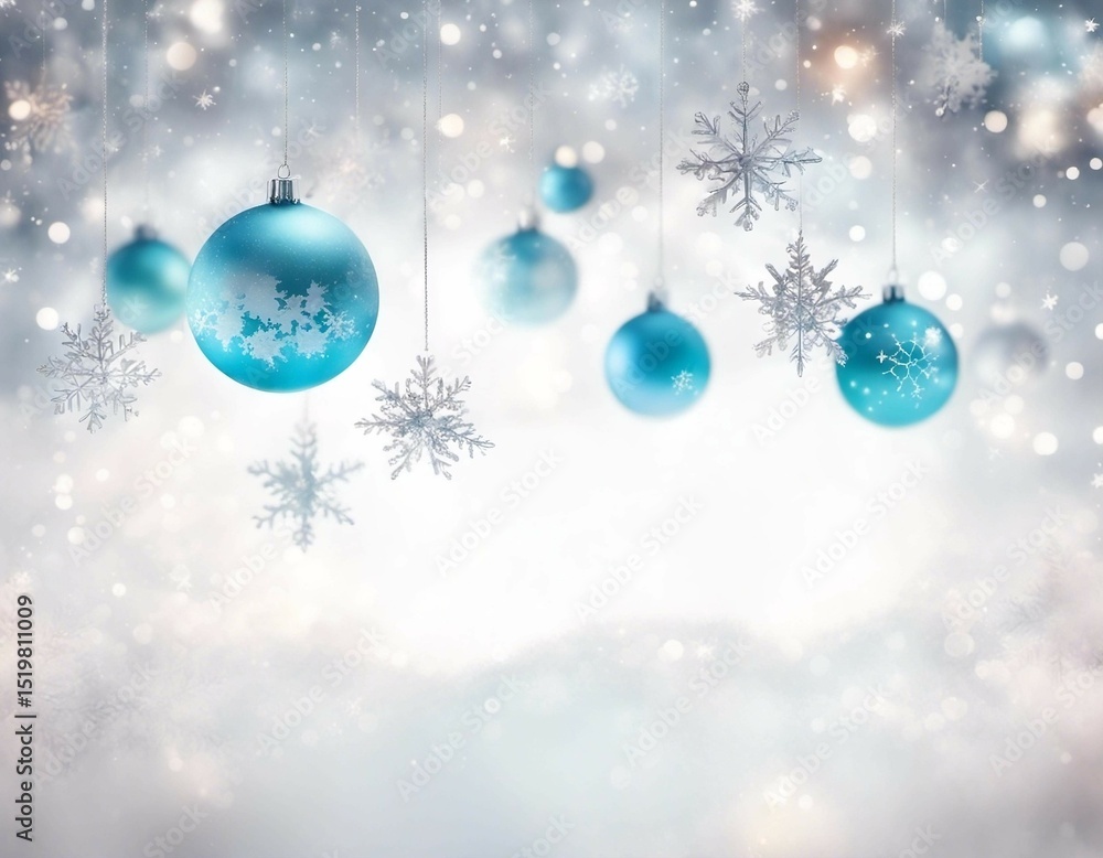 Elegant Teal Christmas Ornaments and Sparkling Snowflakes Festive Winter Holiday Background Elegant Teal Christmas Ornaments and Sparkling Snowflakes Festive Winter Holiday Background